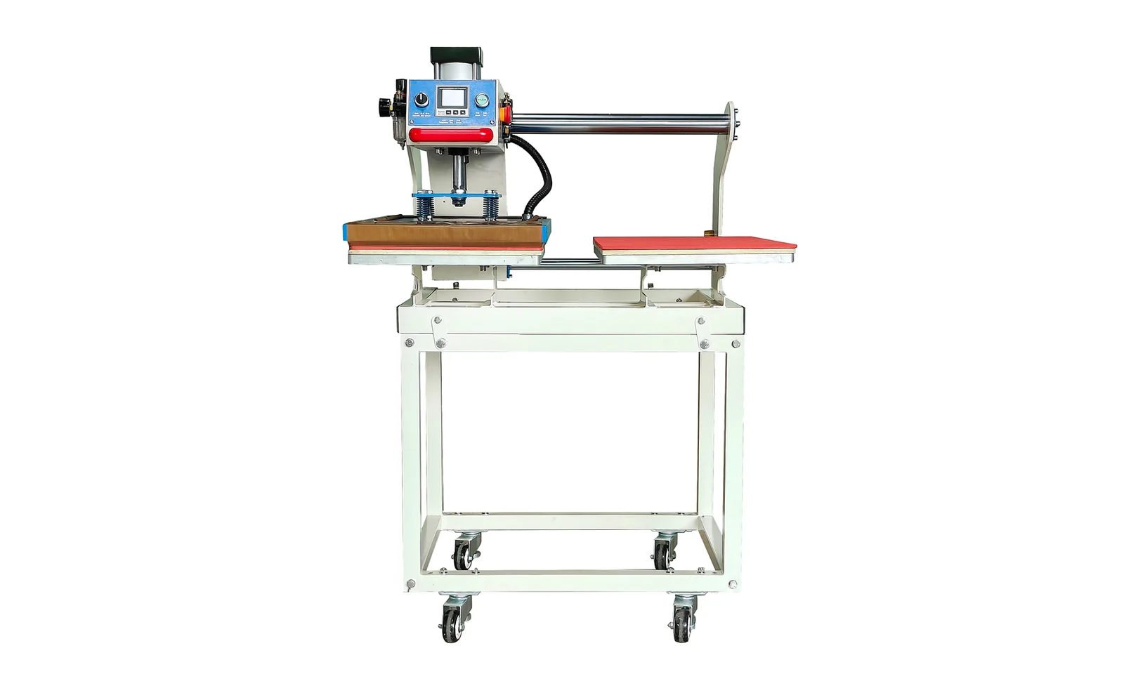 Dvoumístný termotransferový tiskový stroj s posuvným mechanismem, rozměry 38×38 až 70×90 cm, kompletní zařízení