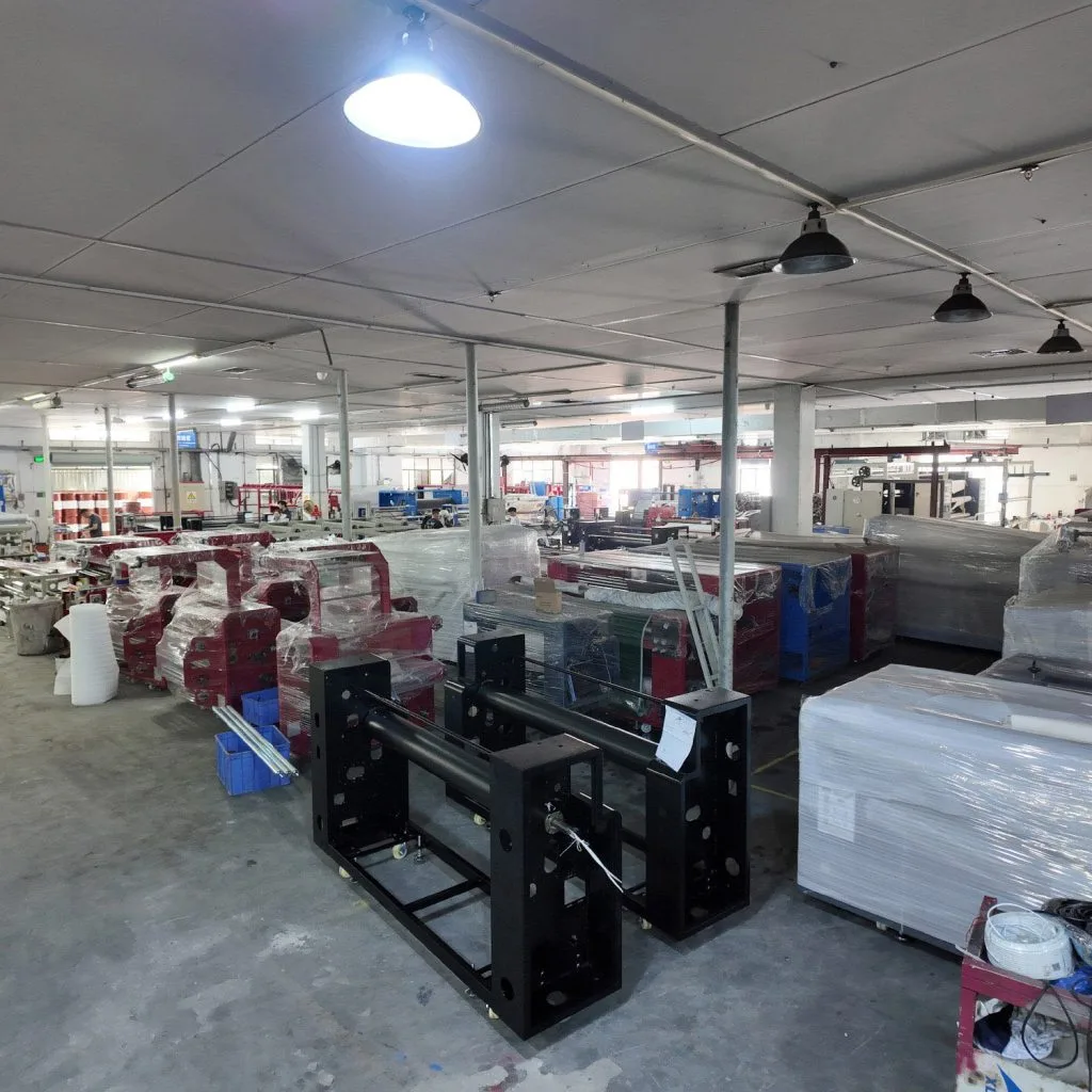 Actual photos from the production workshop of a sublimation ribbon printing machine; the ribbon printing equipment assembly site