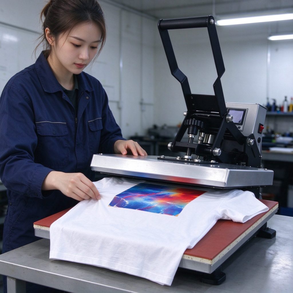 Real-Life Footage of T-Shirt Heat Press Transfer Operations Using a Flatbed Heat Press Machine
